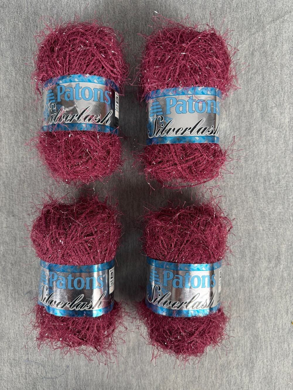 Patons Silverlash Yarn Maroon Magic Lot of 4 x 50g Skeins Eyelash Fun Fur